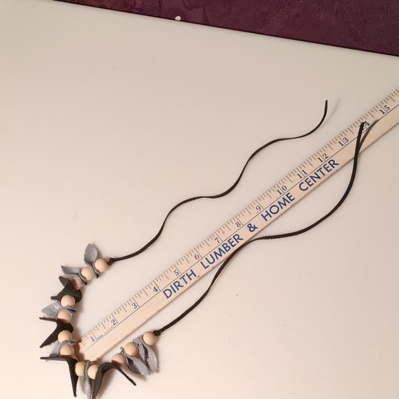 Handmade Genuine Leather Natural Wood Necklace Choker Bracelet Black #08 - Picture 9 of 11